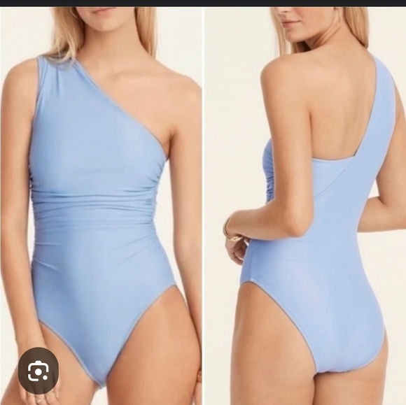 J. Crew Other - J Crew Sky Blue Ruched One Shoulder One Piece Swimsuit. Size 8